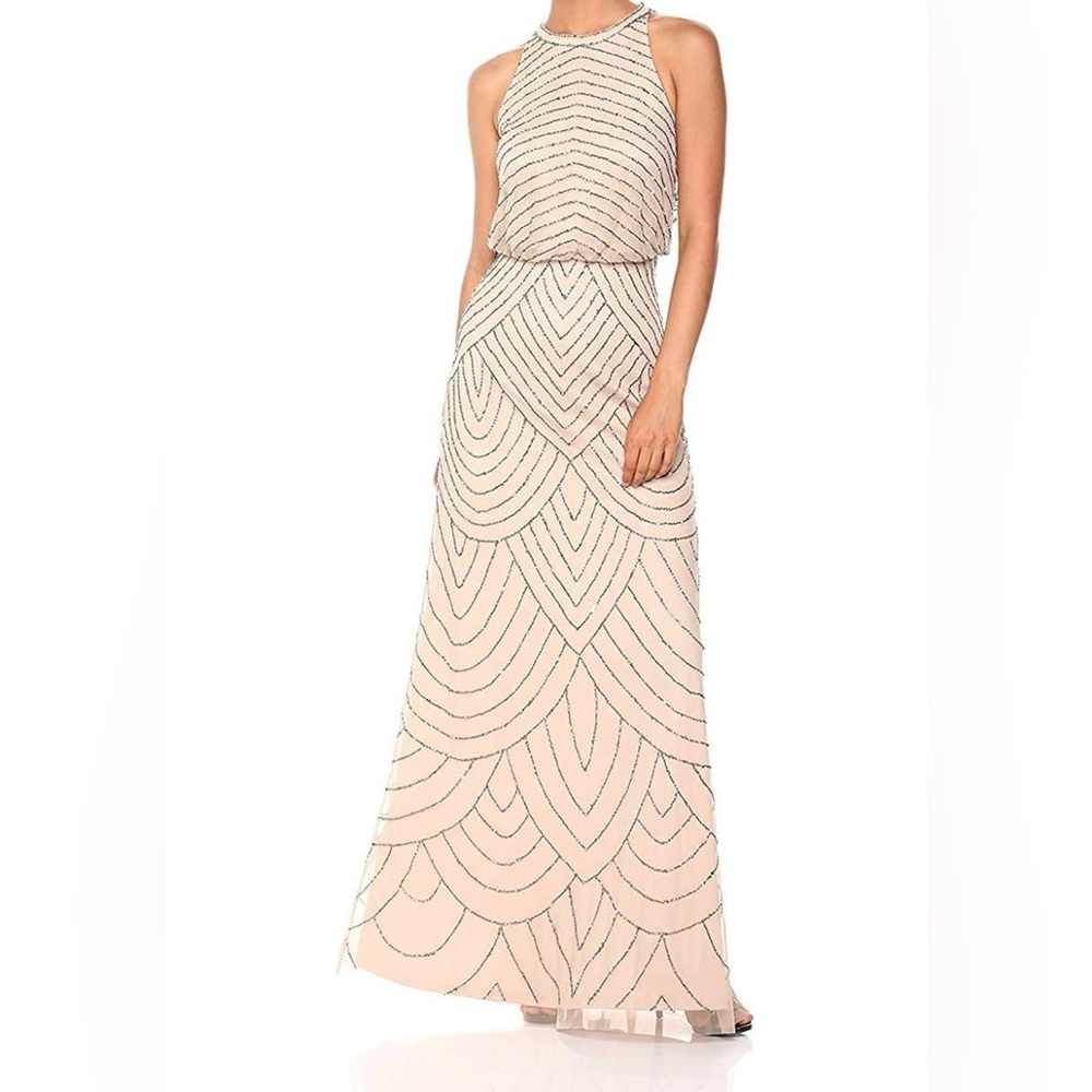 Adrianna Papell Women's Halter Art Deco Beaded Blouson Dress